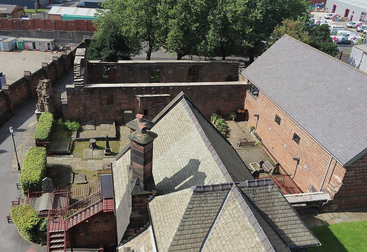 Birkenhead Priory seen from the top of St Mary's Tower