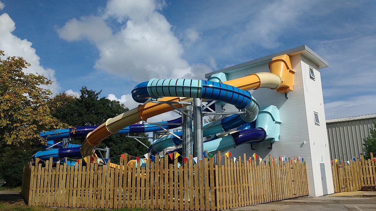 Water slides at the Splash Zone, Gulliver's World, Warrington