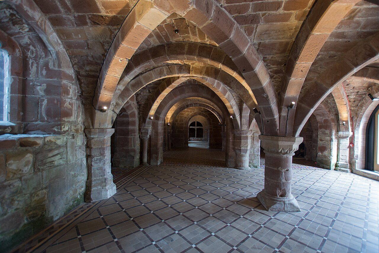 The medieval vaulted undercroft at Norton Priory