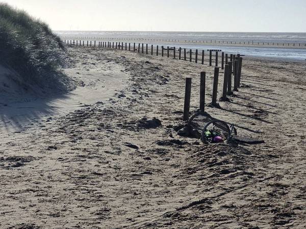 Sand dunes and fencing on Ainsdale beach