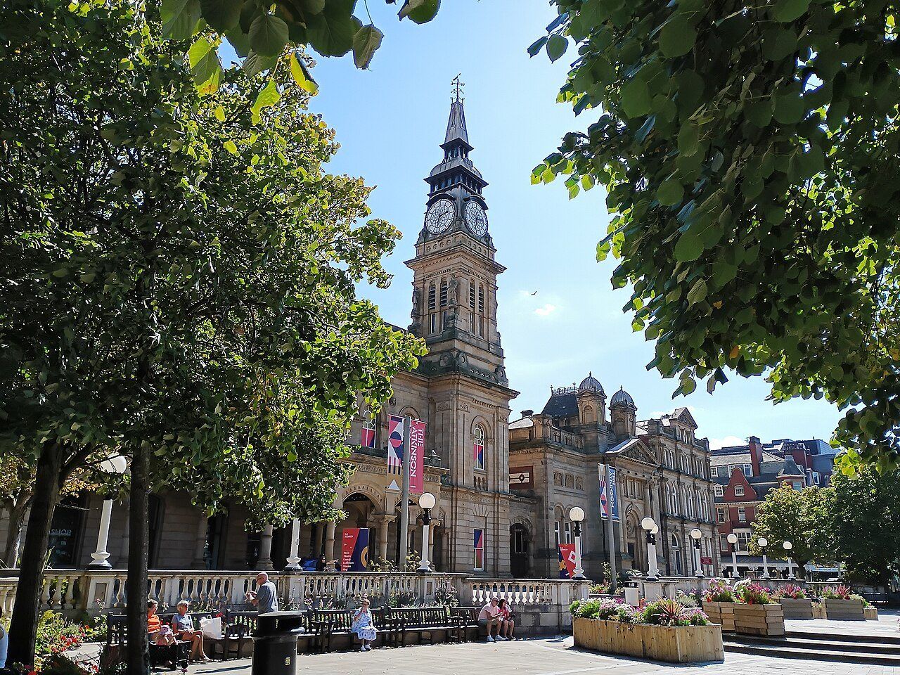 The Atkinson on Lord Street, Southport, with its clock tower in summer sunshine